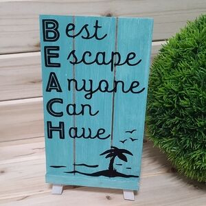 Hand Crafted Teal Beach Sign Decor